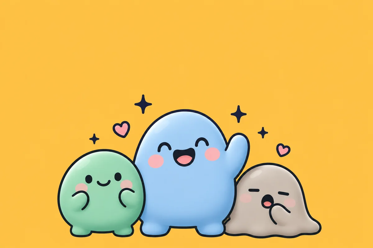 Three Blobby characters waving together